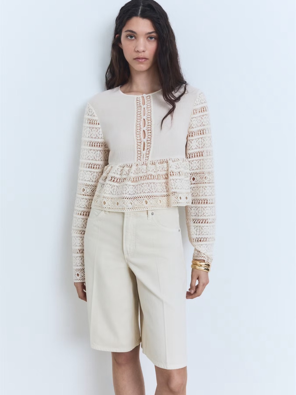Mango Embroidered Cotton Blouse — Size M / 6 (NWT)
